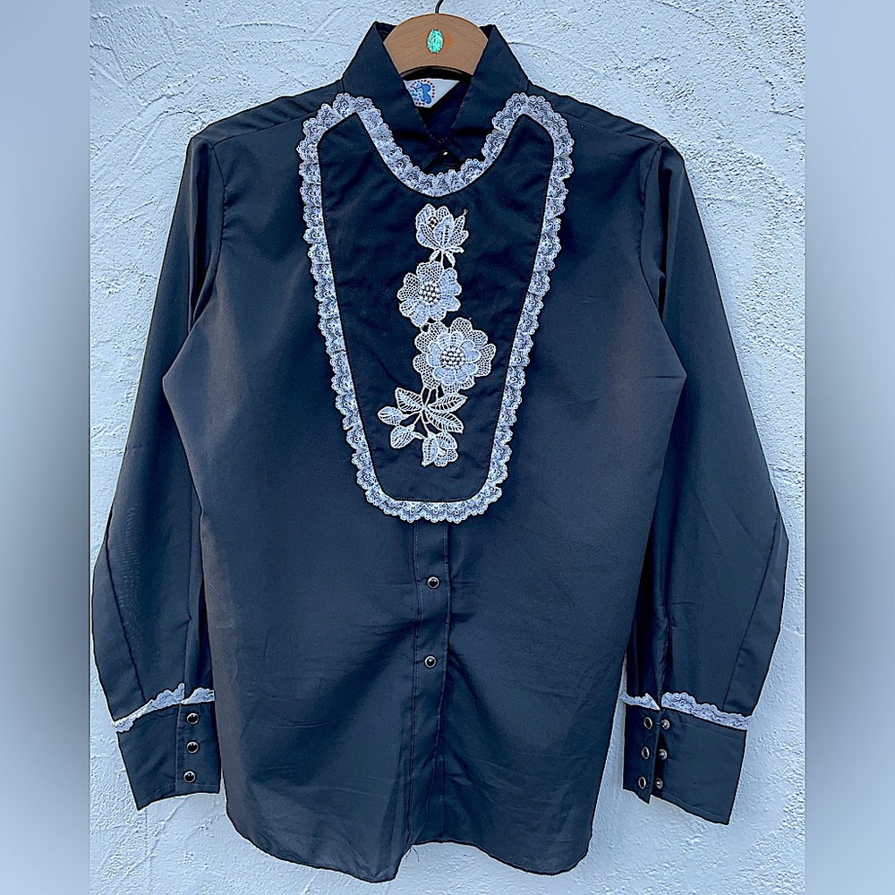 Vintage 70’s Western Embroidered Blouse/ Country Rose ROCKABILLY Hipster Sm Md